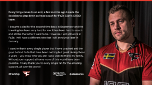 FaZe ClanのRobbaN氏がCS:GO部門のヘッドコーチを辞任、異なる役割でチームに残留