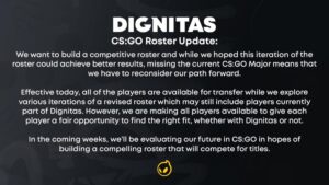 『Dignitas』がCS:GO部門を再編成、「f0rest」「friberg」たち全選手は他チームと交渉可能に