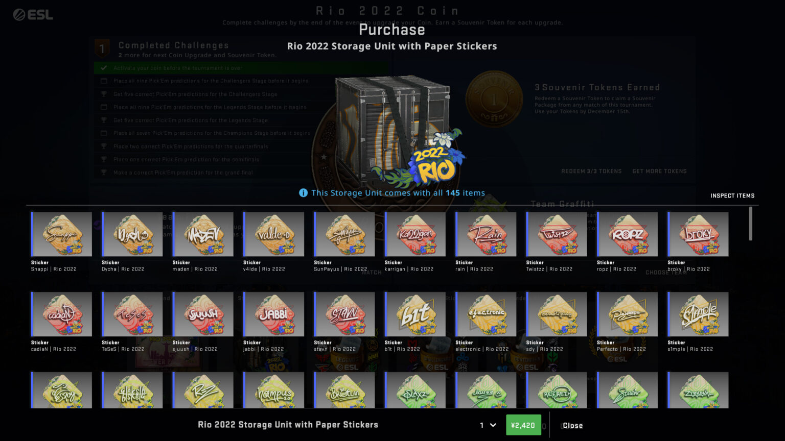 『CSGO』アップデート(20221026)、『IEM Rio Major 2022』全ステッカー付きストレージユニットの発売開始