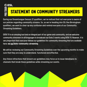 『ESL』主催『Dota 2』大会のコミュニティ配信ガイドライン公開
