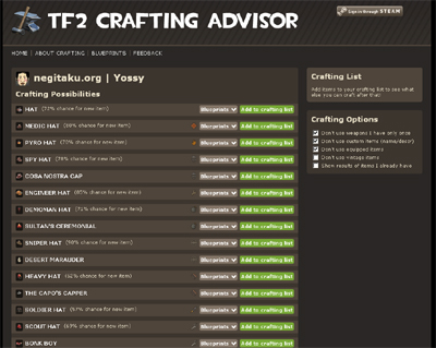 TF2 Crafting Advisor